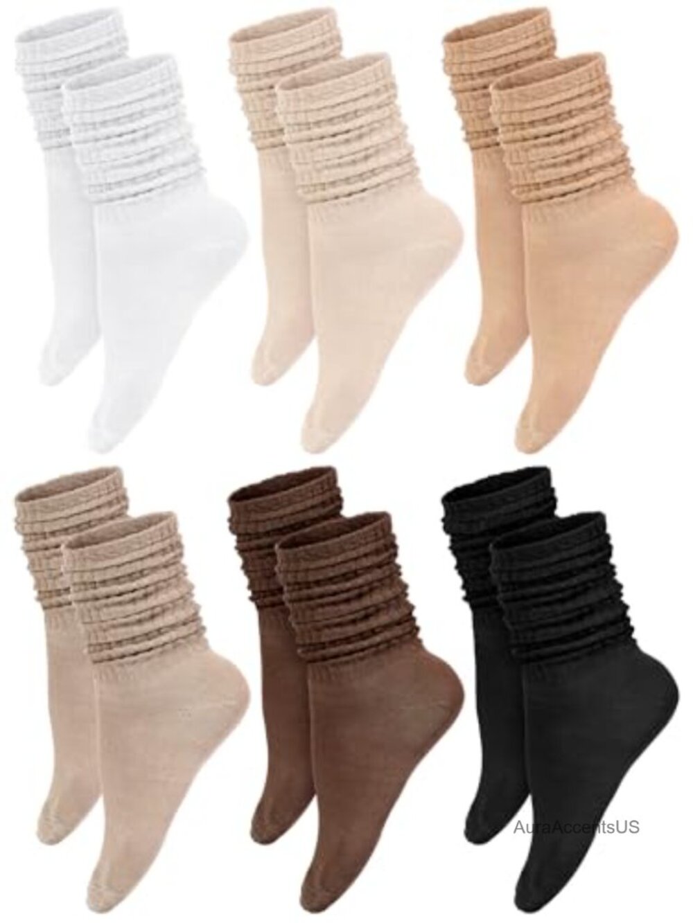 Womens Fuzzy Slouch Scrunch Socks 6 Pairs Polyester Calf Winter Warm